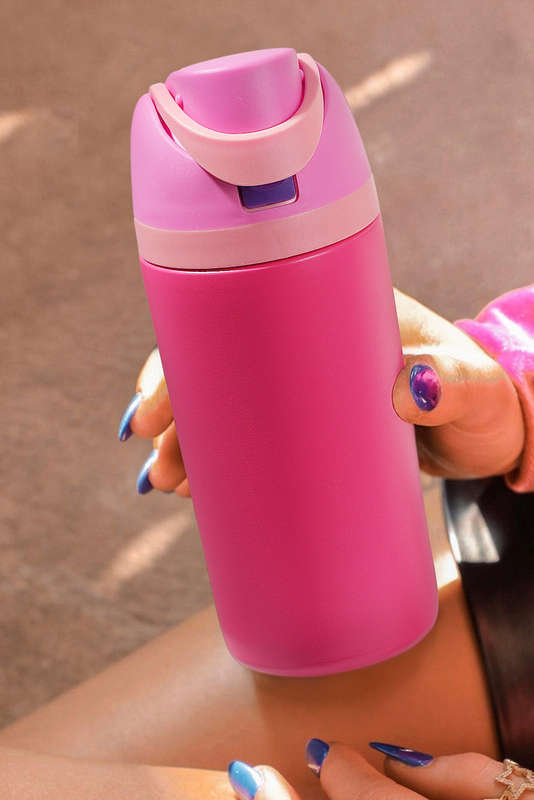 Strawberry Pink Insulated Stainless Steel Tumbler with Carry Loop 16oz