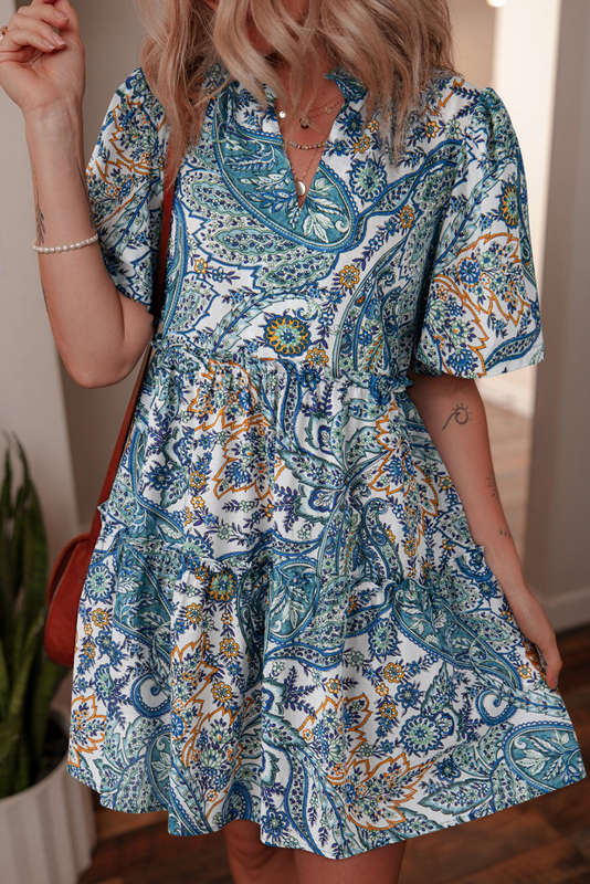 Blue V-Neck Knitted Summer Top with Exposed Seams