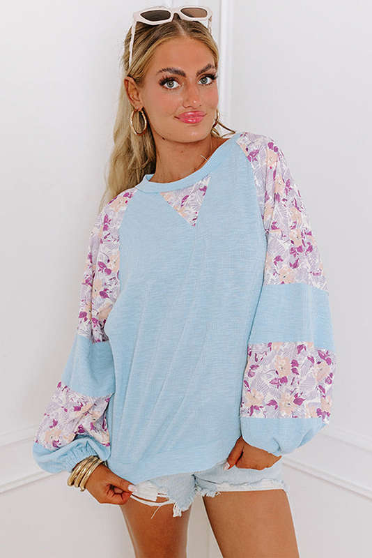 Blue V-Neck Knitted Summer Top with Exposed Seams