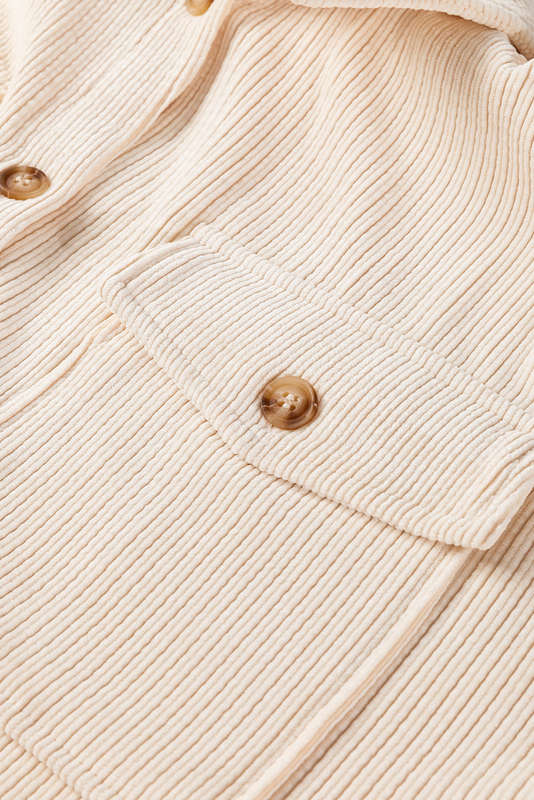 Oatmeal Textured Flap Pockets Buttoned Plus Size Shacket