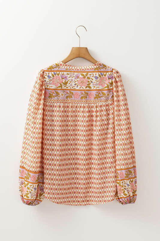 Multicolour Boho Floral Mixed Print Puff Sleeve Shirt