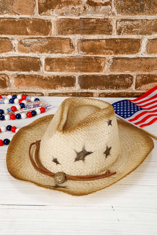 Khaki Vintage Star Shape Woven Wide Brim Buckle Hat