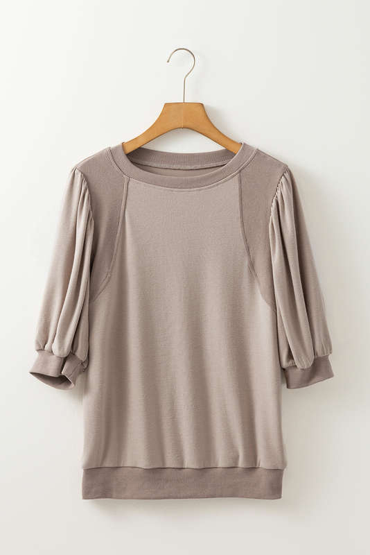 Goat Half Lantern Sleeve Solid Colour Pullover Top