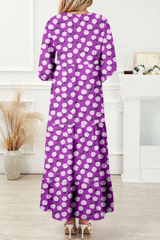 Purple Boho Printed Half Sleeve Maxi Dress