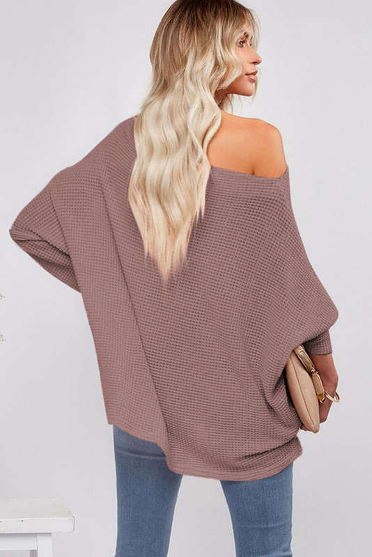 Casual Waffle Knit Eyelet Long Sleeve Blouse