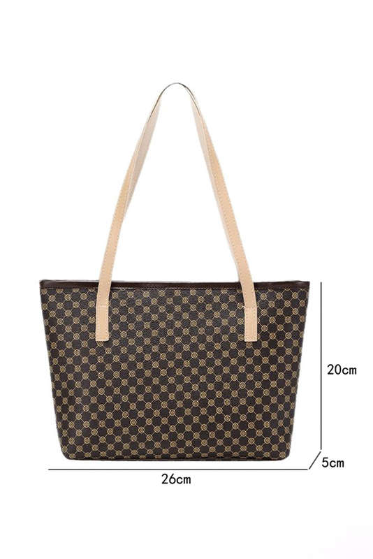 Dark Brown Geometric PU Leather Shoulder Bag