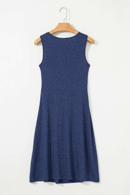 Dirty blue Twisted Bust V Neck Sleeveless Dress