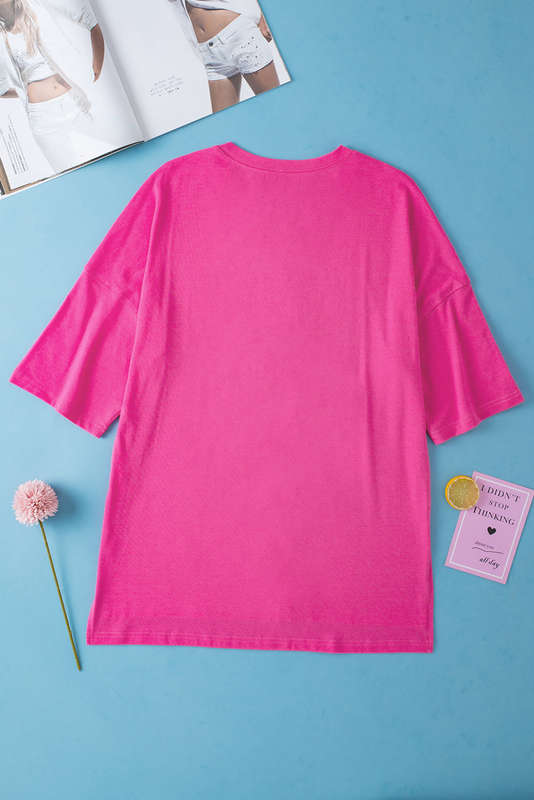 Rose Red Longline Short Sleeve Side Slit