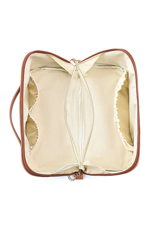 Light French Beige Geometric Braided Print Makeup Bag with Handle
