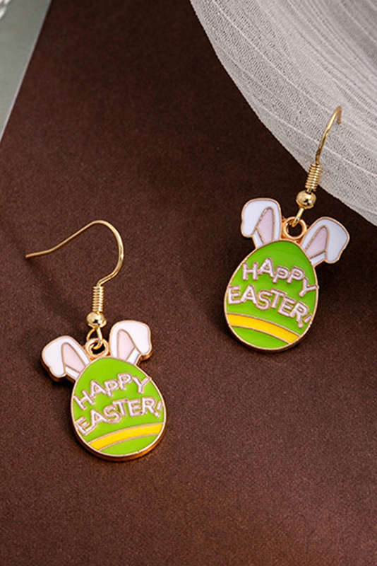 Light Green HAPPY EASTER Bunny Egg Pendant Hook Earrings