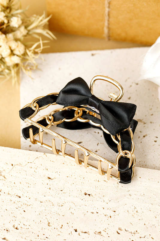 Black Ribbon Bow Detail Contrast Alloy Hair Claw Clip