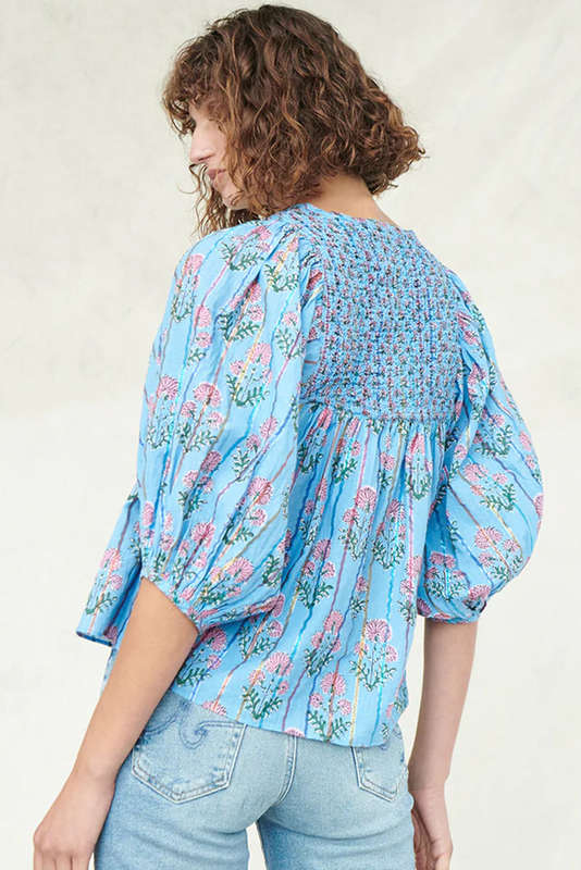 Blue V-Neck Knitted Summer Top with Exposed Seams