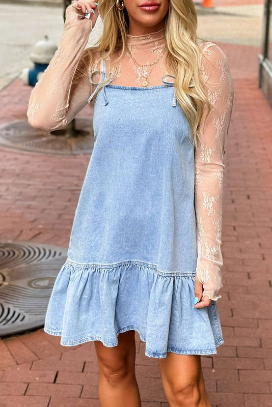 Blue V-Neck Knitted Summer Top with Exposed Seams