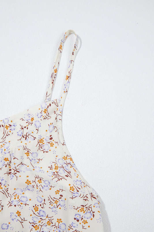 Apricot Boho Floral Spaghetti Straps Tank Top