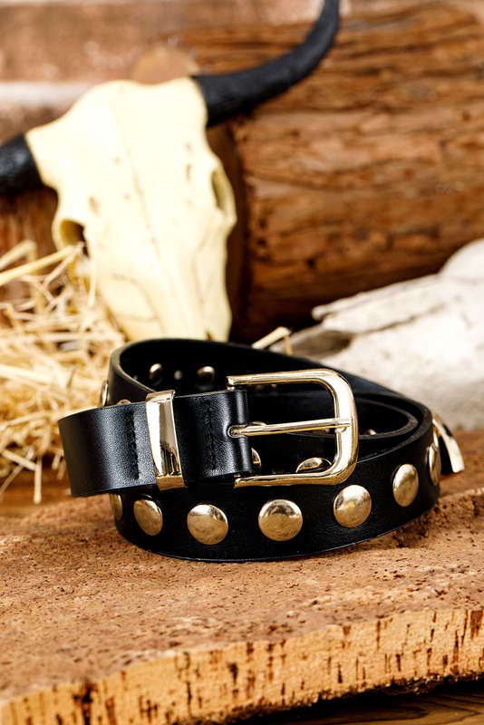 Gold Plated Stud Detail Faux Leather Belt