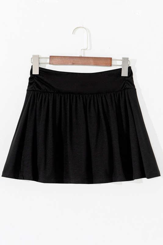 Black Wide Waistband Ruched Skort