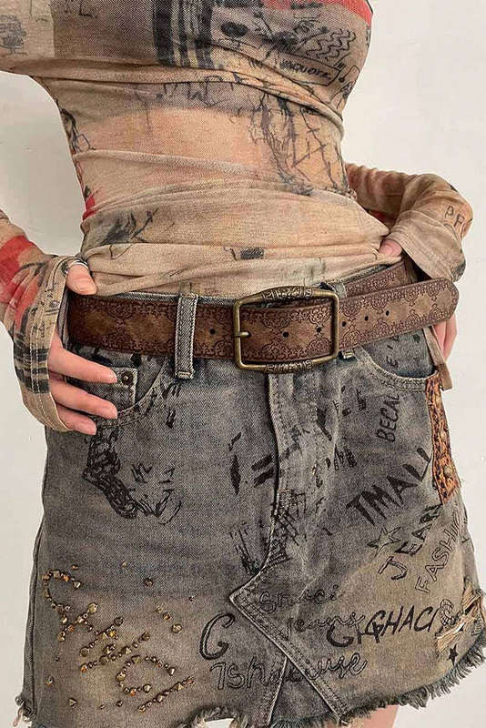 Chestnut Vintage Pattern PU Leather Waist Belt