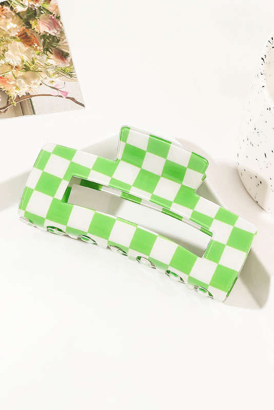 Light Green Checkered Print Hollow Out Hair Clip