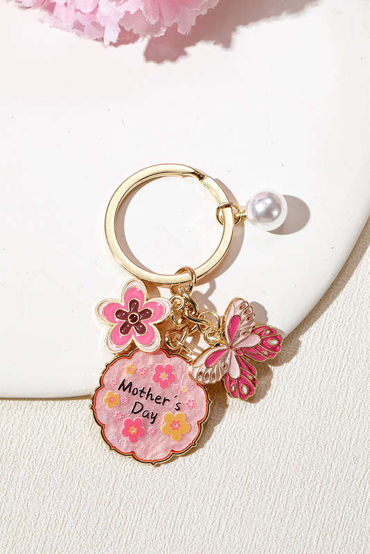 Bonbon Mothers Day Butterfly Flower Pearl Charm Alloy Keychain