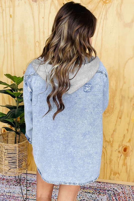 Blue V-Neck Knitted Summer Top with Exposed Seams