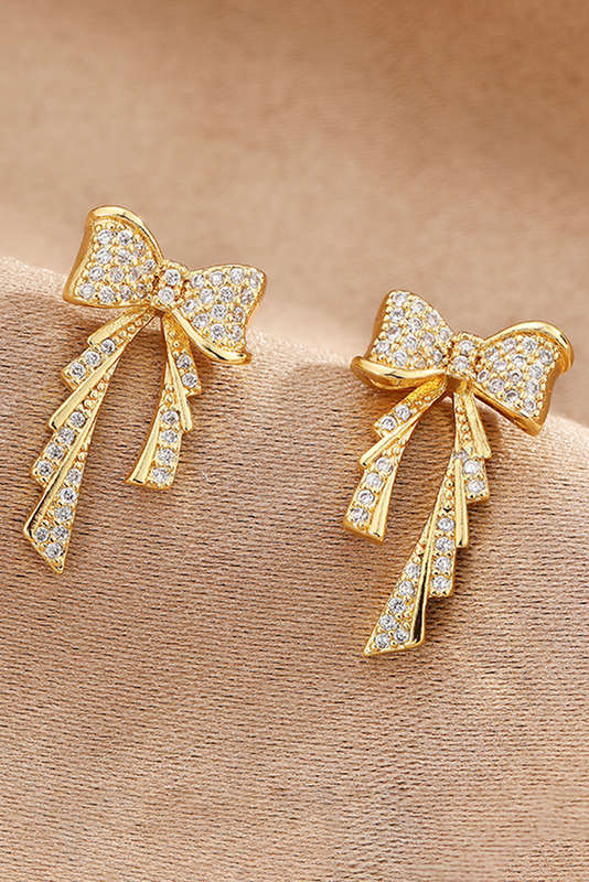 Gold Rhinestone Bow Knot Plated Stud Earrings