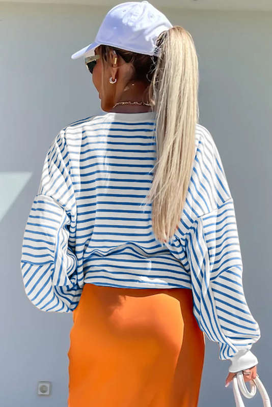 Blue V-Neck Knitted Summer Top with Exposed Seams
