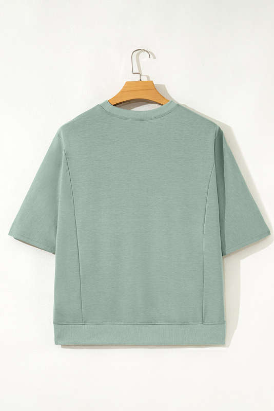 Clearly Aqua Floral Patched Half Sleeve Tunic Top