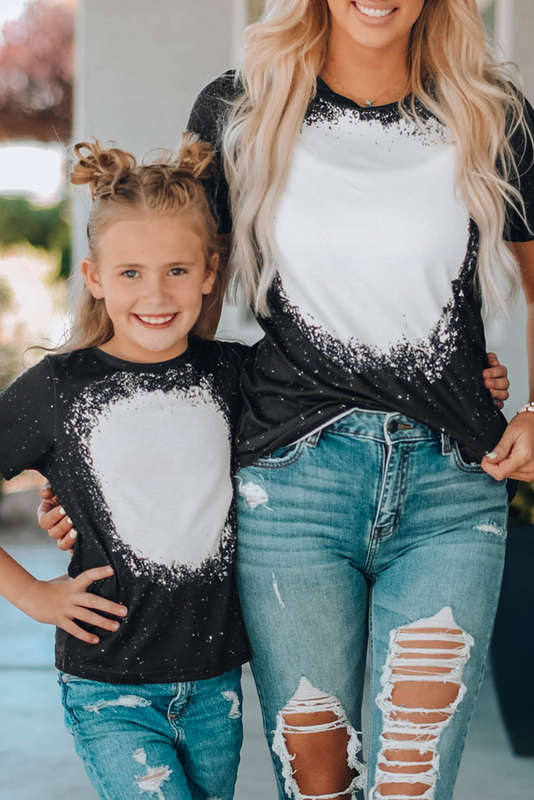 Black Tie-dyed Round Neck Short Sleeve T-shirt