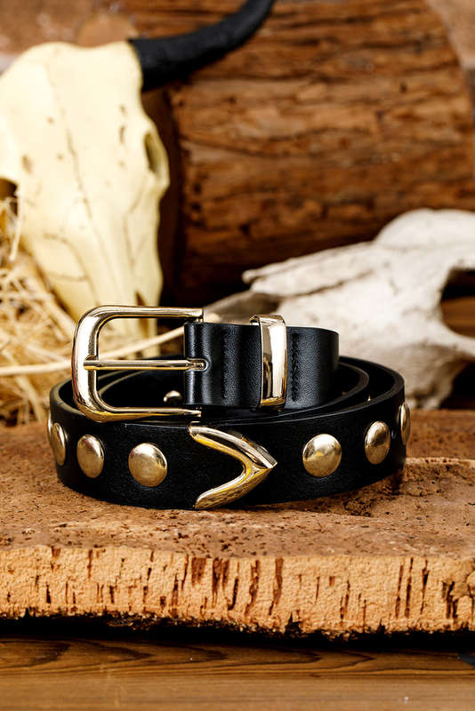 Gold Plated Stud Detail Faux Leather Belt