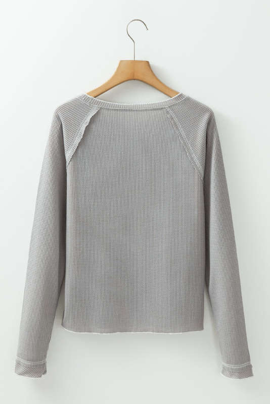 Gray Textured Round Neck Long Sleeve Top
