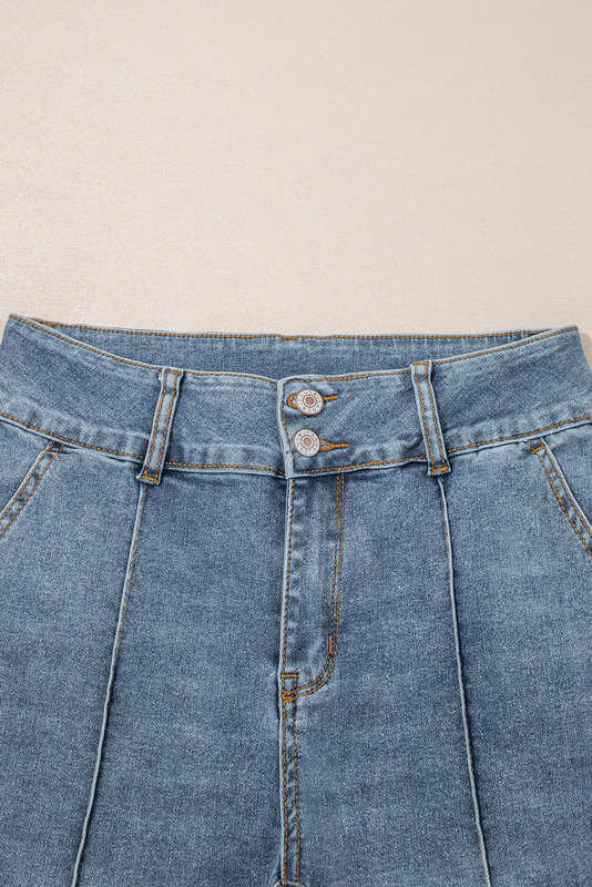 Dusk Blue 2 Button High Waist Piping Trim Bootcut Jeans
