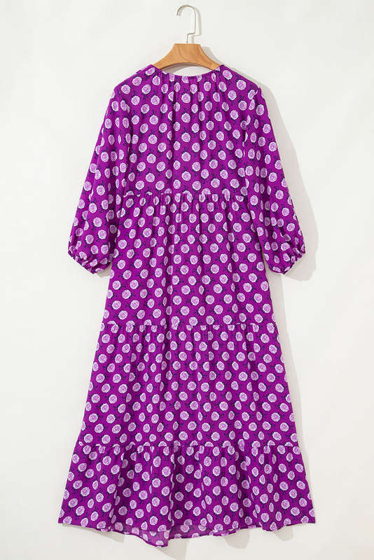 Purple Boho Printed Half Sleeve Maxi Dress