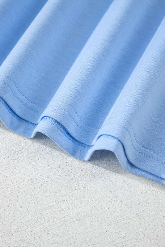 Blue V-Neck Knitted Summer Top with Exposed Seams
