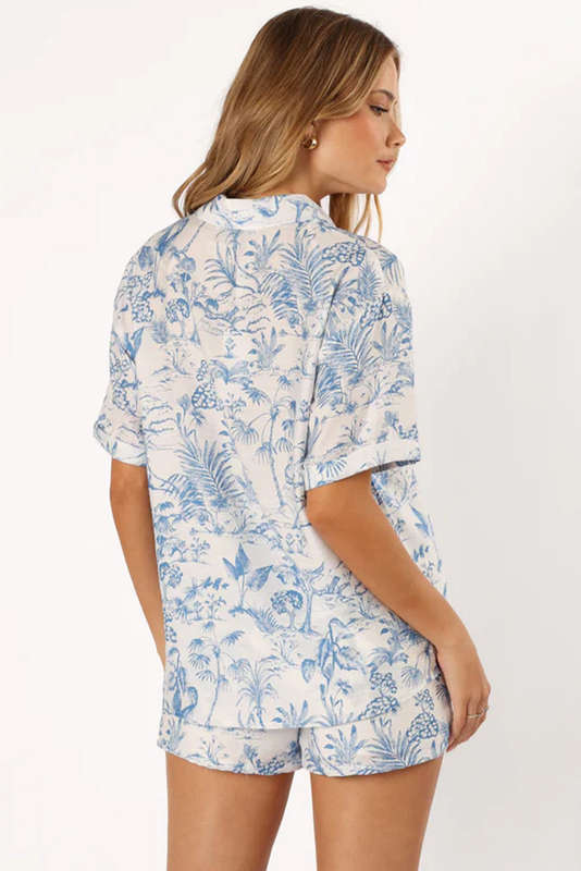 Blue V-Neck Knitted Summer Top with Exposed Seams