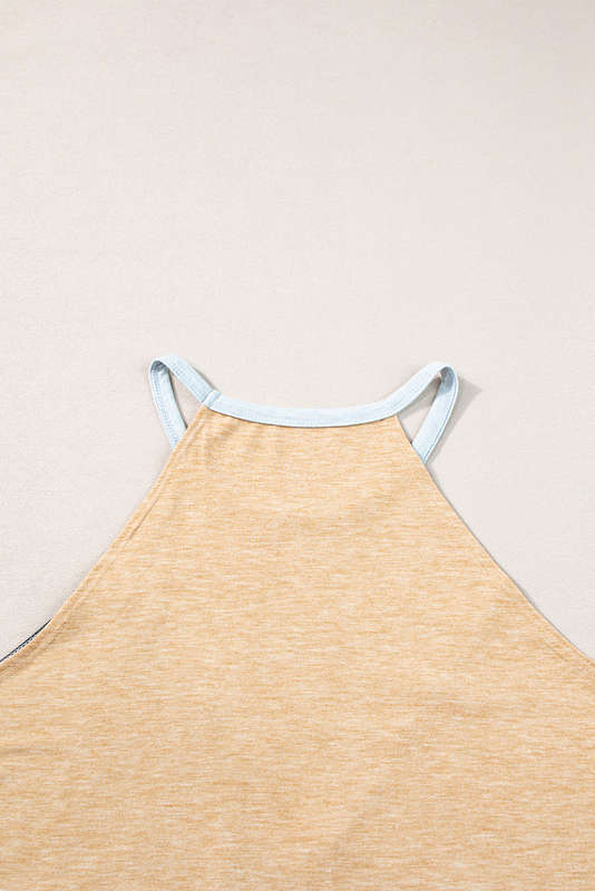 Light French Beige Geometric Color Block Sleeveless Top