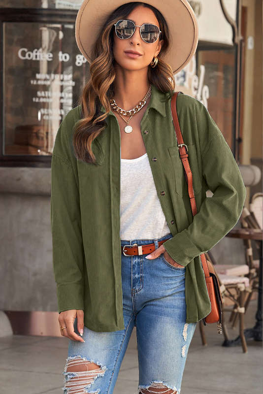 Green Corduroy Button Pocket Shirt