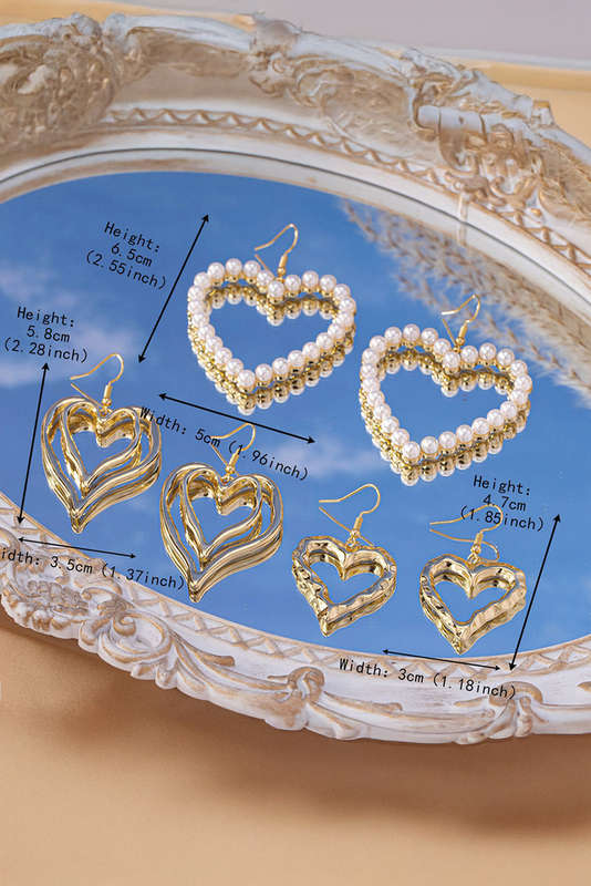 Gold Double Heart Shape Plated Alloy Dangle Earrings