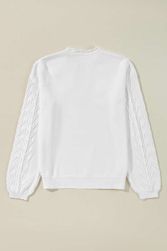 White Flower Detail Knitted Notched Neck Sweater