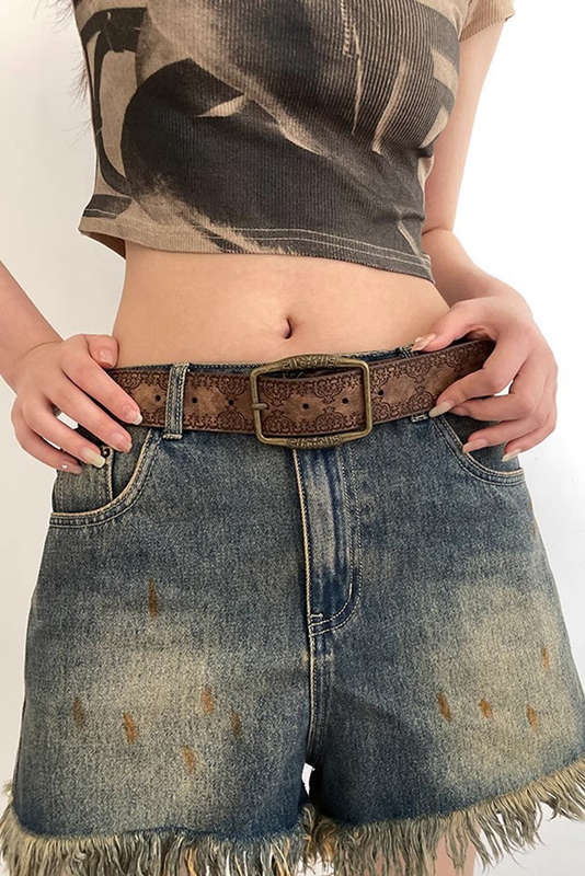 Chestnut Vintage Pattern PU Leather Waist Belt