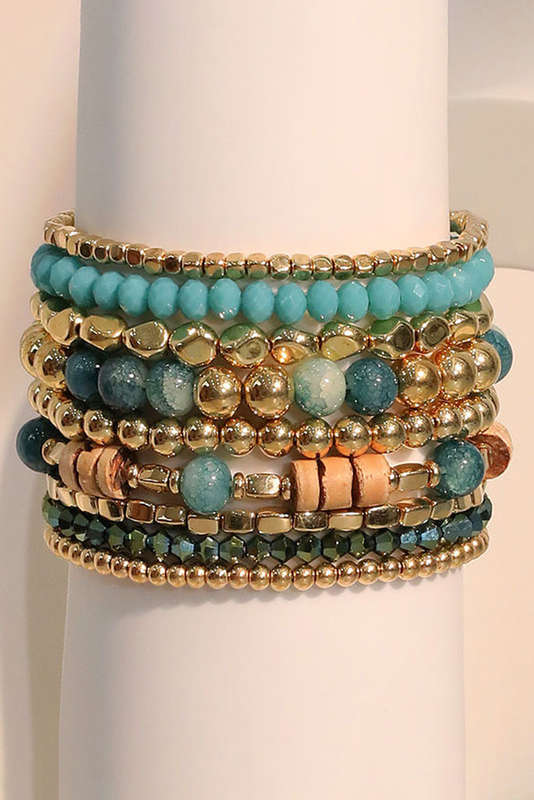 Gold Boho Beaded Multi Layer Elastic Bracelet Set