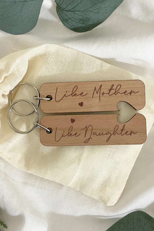 Light French Beige Like Mother Like Daughter Wooden Pendent with Self-assembled Key Ring