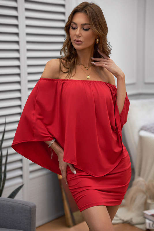 Multiple Dressing Layered Fiery Red Mini Poncho Dress