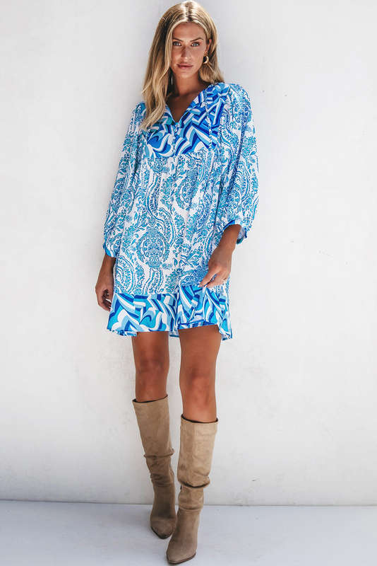 Blue V-Neck Knitted Summer Top with Exposed Seams