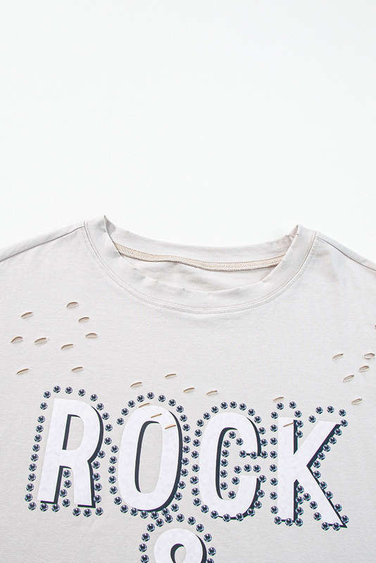 Gray Rock & Roll Graphic Distressed Vintage Tee