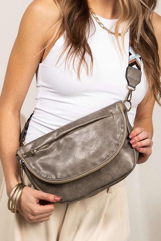 Dark Grey Ethnic Strap Vegan Leather Sling Bag