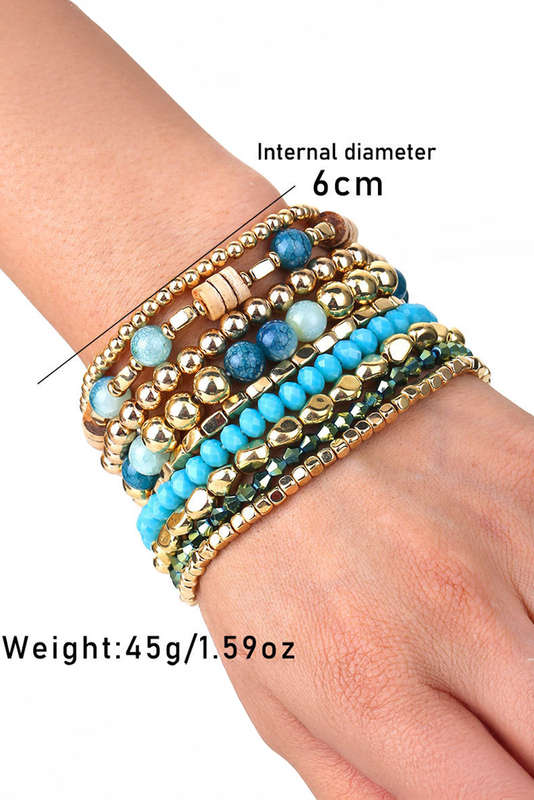 Gold Boho Beaded Multi Layer Elastic Bracelet Set