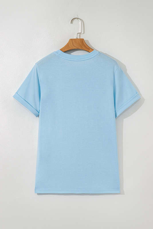 Light Blue Bright Casual Plain Crew Neck Tee