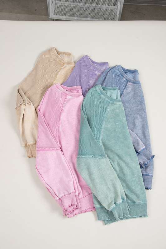 Light Grey Solid Waffle Knit Patchwork Raglan Sleeve Sweatshirt