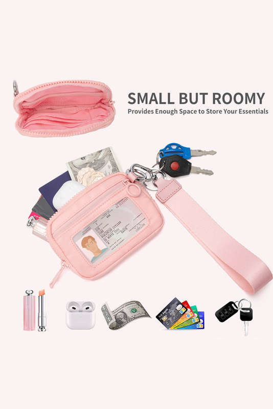 Pink Transparent ID Window Coin Storage Wrist Bag