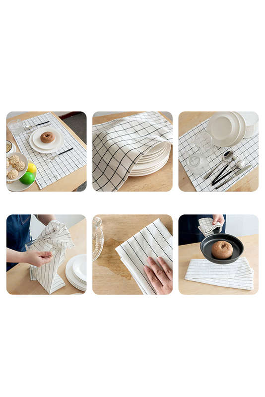 White Plaid Multifunctional Cotton Kitchen Decor Dishes Towel